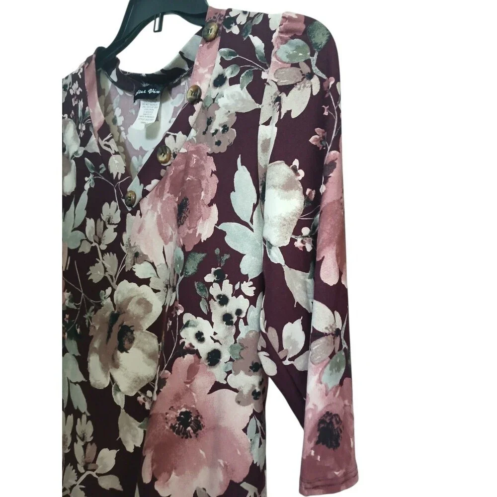 Altar Vixen Floral Blouse Size Small Burgundy Pink 3/4 Sleeve Boho Top - Picture 5 of 5
